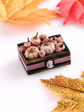 Load image into Gallery viewer, Halloween Crate of Pink and Gold Coloured Pumpkins - 12th Scale Handmade Dollhouse Miniature