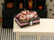Load image into Gallery viewer, Halloween Crate of Pink and Gold Coloured Pumpkins - 12th Scale Handmade Dollhouse Miniature