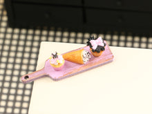 Load image into Gallery viewer, Halloween Cupcakes and Cream Horn on Pink Board - Handmade Miniature Food for 12th Scale Dollhouse