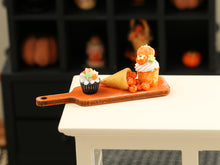 Load image into Gallery viewer, Halloween Cupcake (Glows), Cornucopia and Sundae on Orange Board - Handmade Miniature Food for 12th Scale Dollhouse