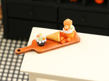 Load image into Gallery viewer, Halloween Cupcake (Glows), Cornucopia and Sundae on Orange Board - Handmade Miniature Food for 12th Scale Dollhouse