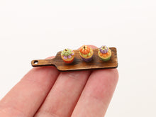 Load image into Gallery viewer, Autumn Colours Pumpkin Cupcakes on Wooden Board - Handmade Miniature Food for 12th Scale Dollhouse