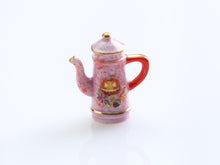Load image into Gallery viewer, Decorative Pink and Gold Teapot with Jack O&#39;Lantern and Acorns - Dollhouse Miniature for Halloween