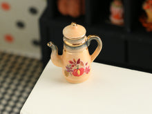 Load image into Gallery viewer, Decorative Orange and Gold Teapot with Pumpkin and Fall Leaves - Dollhouse Miniature for Halloween