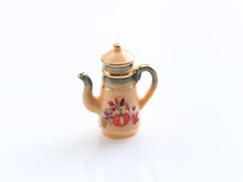 Load image into Gallery viewer, Decorative Orange and Gold Teapot with Pumpkin and Fall Leaves - Dollhouse Miniature for Halloween