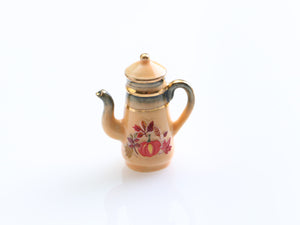 Decorative Orange and Gold Teapot with Pumpkin and Fall Leaves - Dollhouse Miniature for Halloween