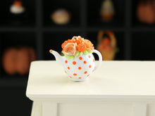 Load image into Gallery viewer, Orange Rose and Pumpkin Teapot - Handmade Dollhouse Miniature for Halloween and Autumn
