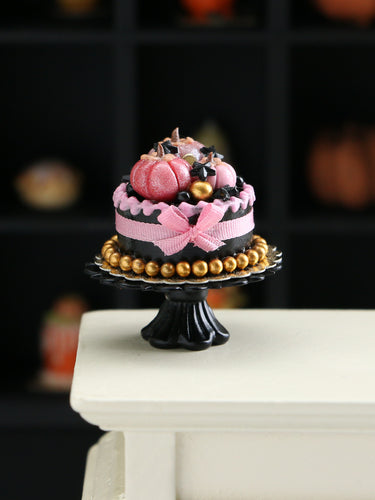 Pink, Black and Gold Halloween Cake - Dollhouse Miniature Food for Autumn