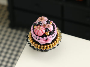 Pink, Black and Gold Halloween Cake - Dollhouse Miniature Food for Autumn