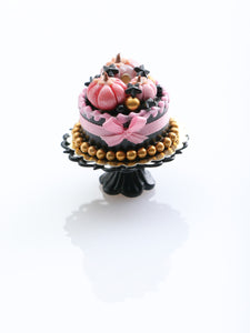 Pink, Black and Gold Halloween Cake - Dollhouse Miniature Food for Autumn