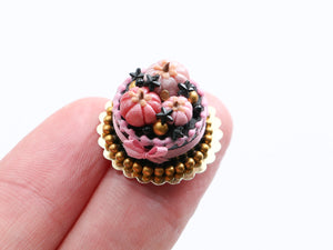 Pink, Black and Gold Halloween Cake - Dollhouse Miniature Food for Autumn