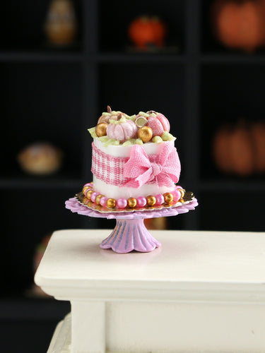 Heart-shaped Pink and Gold Halloween Cake - Dollhouse Miniature Food for Autumn