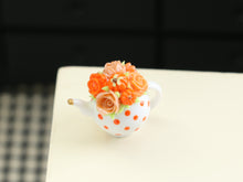 Load image into Gallery viewer, Orange Rose and Pumpkin Teapot - Handmade Dollhouse Miniature for Halloween and Autumn