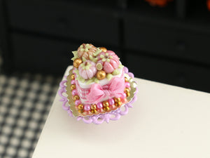 Heart-shaped Pink and Gold Halloween Cake - Dollhouse Miniature Food for Autumn