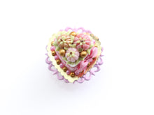 Load image into Gallery viewer, Heart-shaped Pink and Gold Halloween Cake - Dollhouse Miniature Food for Autumn
