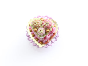 Heart-shaped Pink and Gold Halloween Cake - Dollhouse Miniature Food for Autumn