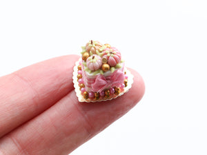 Heart-shaped Pink and Gold Halloween Cake - Dollhouse Miniature Food for Autumn