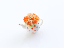 Load image into Gallery viewer, Orange Rose and Pumpkin Teapot - Handmade Dollhouse Miniature for Halloween and Autumn