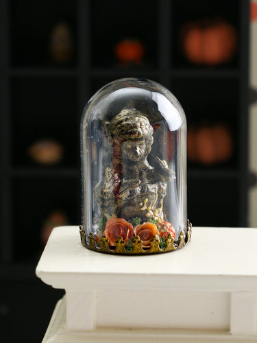 Bust of Elegant Lady and Butterflies, Under Removable Glass Dome - 1:12 Scale Miniature Decoration for Dollhouses