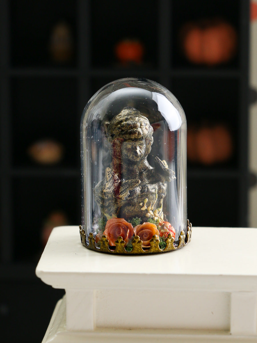 Bust of Elegant Lady and Butterflies, Under Removable Glass Dome - 1:12 Scale Miniature Decoration for Dollhouses