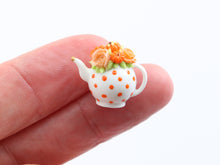Load image into Gallery viewer, Orange Rose and Pumpkin Teapot - Handmade Dollhouse Miniature for Halloween and Autumn