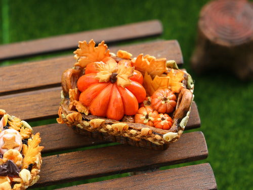 Pumpkin and Cookies Halloween Hamper - 1:12 Scale Miniature Decoration for Dollhouses
