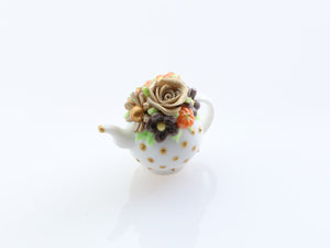 Bronze Floral Rose Teapot - Handmade Dollhouse Miniature for Halloween and Autumn
