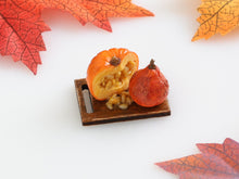Load image into Gallery viewer, Hollowing Out a Pumpkin next to a Gourd - 12th Scale Handmade Dollhouse Miniature