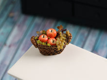 Load image into Gallery viewer, Autumn Apples and Grapes in Basket - 12th Scale Handmade Dollhouse Miniature