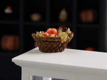 Load image into Gallery viewer, Autumn Apples and Grapes in Basket - 12th Scale Handmade Dollhouse Miniature