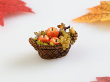 Load image into Gallery viewer, Autumn Apples and Grapes in Basket - 12th Scale Handmade Dollhouse Miniature
