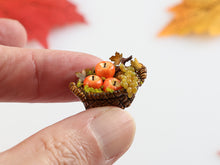 Load image into Gallery viewer, Autumn Apples and Grapes in Basket - 12th Scale Handmade Dollhouse Miniature