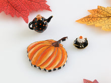 Load image into Gallery viewer, Autumn Cappucino Set with Gorgeous Handpainted Pumpkin Board - 12th Scale Handmade Dollhouse Miniature