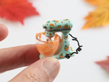 Load image into Gallery viewer, Miniature Pumpkin Mixer – 1:12 Scale Dollhouse Kitchen Appliance – Handmade Autumn Bakery Decor – Tiny Stand Mixer with Bowl
