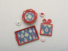 Load image into Gallery viewer, Christmas Display Set - Two Trays and a Cakestand (RED) - Miniature Dollhouse Accessory