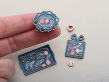 Load image into Gallery viewer, Christmas Display Set - Two Trays and a Cakestand (BLUE) - Dollhouse Miniature Accessory