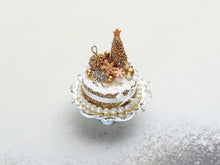 Load image into Gallery viewer, Gold Christmas Tree and Bauble Cake - 12th Scale Dollhouse Miniature Food