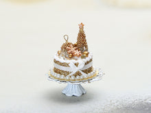 Load image into Gallery viewer, Gold Christmas Tree and Bauble Cake - 12th Scale Dollhouse Miniature Food
