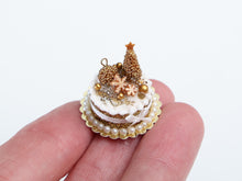 Load image into Gallery viewer, Gold Christmas Tree and Bauble Cake - 12th Scale Dollhouse Miniature Food