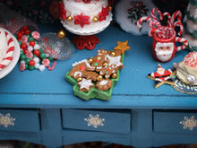 Load image into Gallery viewer, Festive Gingerbread Selection on Christmas Tree-shaped Tray - Handmade Miniature Food in 12th Scale