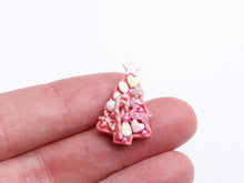 Load image into Gallery viewer, Pink Festive Treats on Christmas Tree-shaped Tray - Handmade Miniature Food in 12th Scale