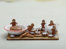 Load image into Gallery viewer, Playful Gingerbread Men Making Cinnamon Stars Preparation Board - Handmade Miniature Food For Dollshouse