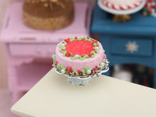 Load image into Gallery viewer, Pink Christmas Cake with Piped Crown - 12th Scale Dollhouse Miniature Food