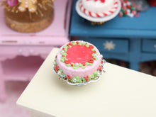 Load image into Gallery viewer, Pink Christmas Cake with Piped Crown - 12th Scale Dollhouse Miniature Food