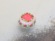 Load image into Gallery viewer, Pink Christmas Cake with Piped Crown - 12th Scale Dollhouse Miniature Food