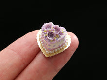 Load image into Gallery viewer, Heartshaped Cake with Lilac Roses - Handmade Miniature Food