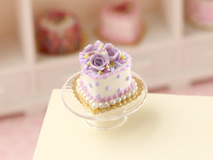 Heartshaped Cake with Lilac Roses - Handmade Miniature Food