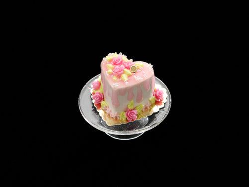 Heartshaped Drip Cake with Pink Roses - Handmade Miniature Food