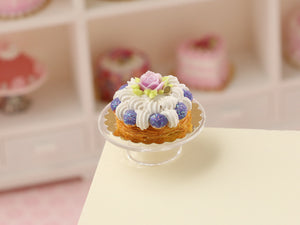 Purple St Honoré French Pastry with Pink Rose - Handmade Miniature Food
