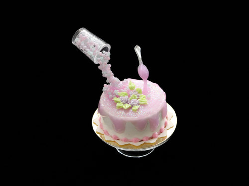 Frozen Moment Pink Sprinkles and Drip Cake - Handmade Miniature Food